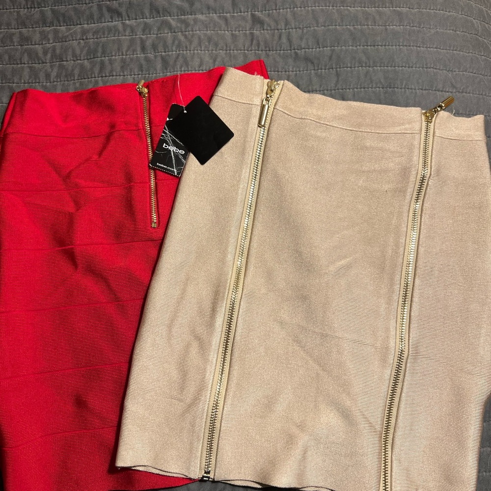 bebe Red and Tan Pencil Skirt Duo